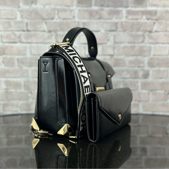 MICHAEL KORS MANHATTAN MEDIUM SATCHEL CROSSBODY SHOULDER BAG WALLET SET Metalic - Picture 2 of 8